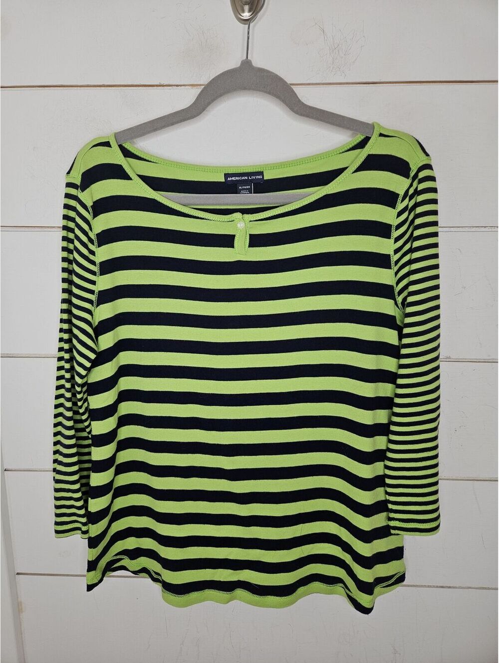 American Living XL green & navy blue striped ballet neck tee shirt